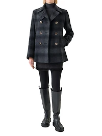 Blurred Check Brushed Wool Peacoat