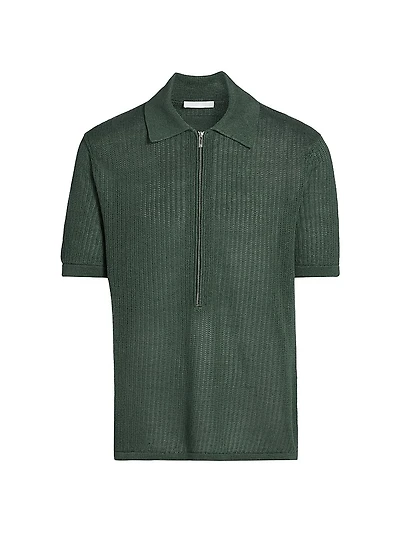 Nino Linen Rib-Knit Half-Zip Polo Sweater