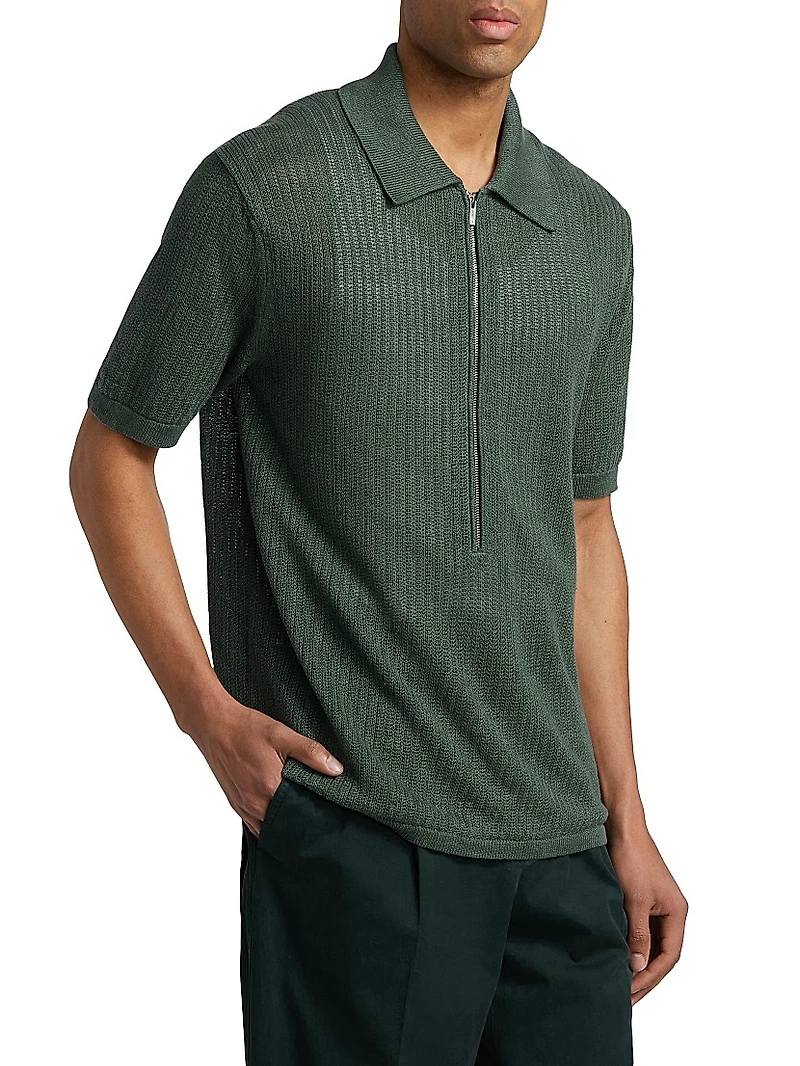 Nino Linen Rib-Knit Half-Zip Polo Sweater