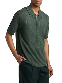 Nino Linen Rib-Knit Half-Zip Polo Sweater