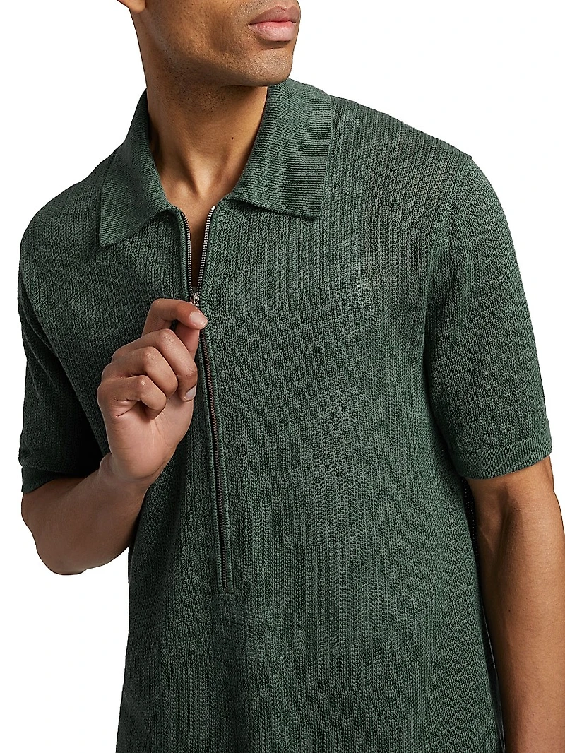 Nino Linen Rib-Knit Half-Zip Polo Sweater