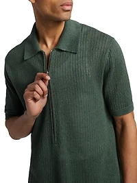 Nino Linen Rib-Knit Half-Zip Polo Sweater