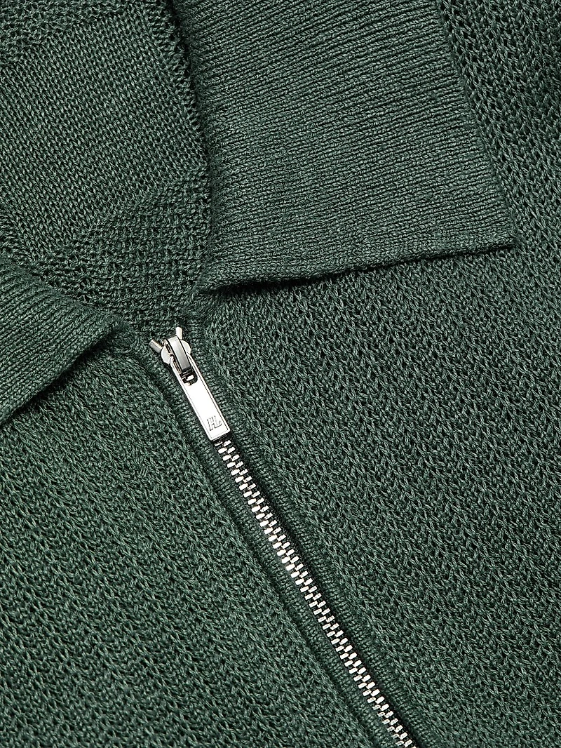 Nino Linen Rib-Knit Half-Zip Polo Sweater