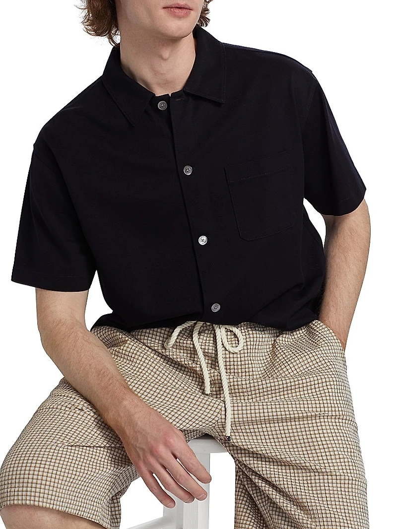 Cotton Piqué Button-Front Shirt