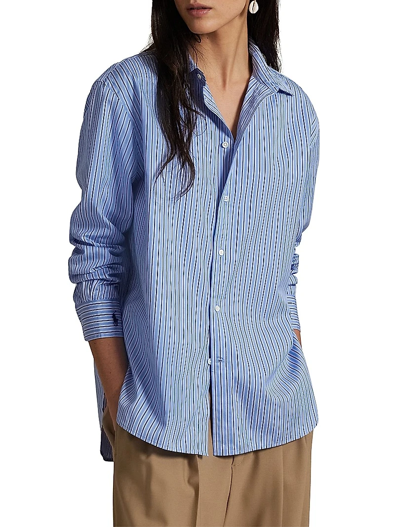 Oversized Striped Cotton Button-Front Shirt