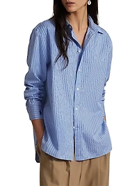 Oversized Striped Cotton Button-Front Shirt