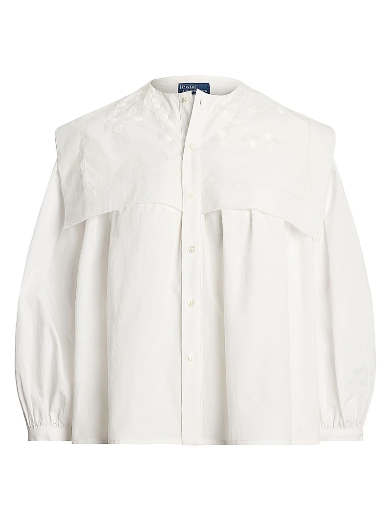 Embroidered Bib Cotton Poplin Blouse