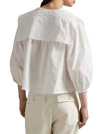 Embroidered Bib Cotton Poplin Blouse