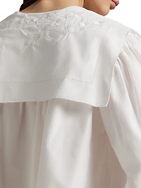 Embroidered Bib Cotton Poplin Blouse