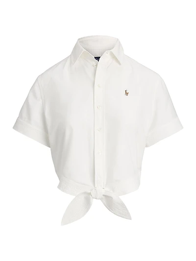 Short-Sleeve Cotton Tie-Front Shirt