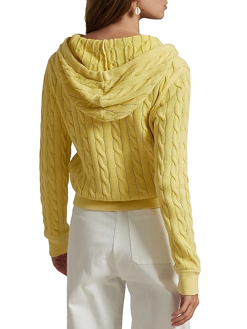 Cable-Knit Cotton Front-Zip Hoodie