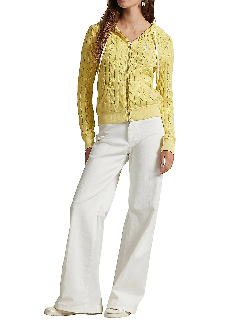 Cable-Knit Cotton Front-Zip Hoodie