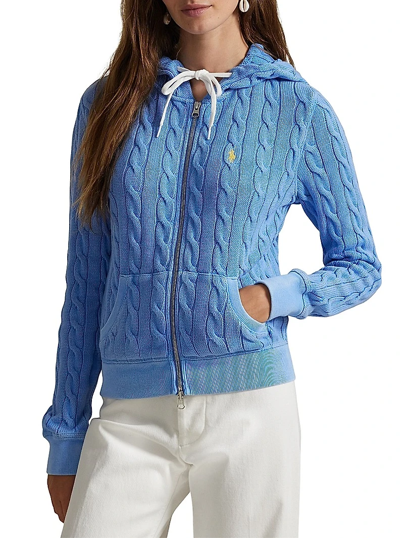 Cable-Knit Cotton Front-Zip Hoodie