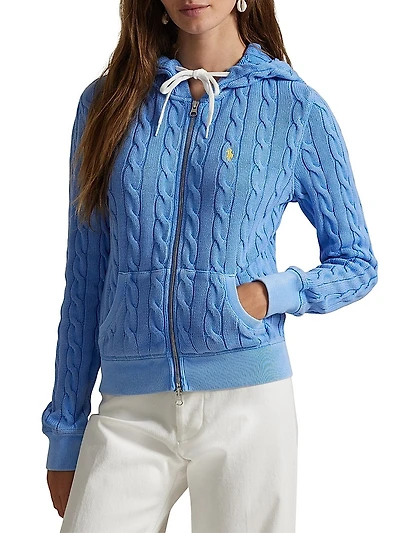 Cable-Knit Cotton Front-Zip Hoodie