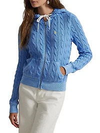Cable-Knit Cotton Front-Zip Hoodie
