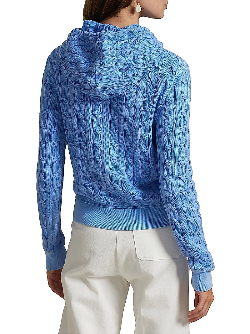 Cable-Knit Cotton Front-Zip Hoodie