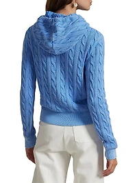 Cable-Knit Cotton Front-Zip Hoodie