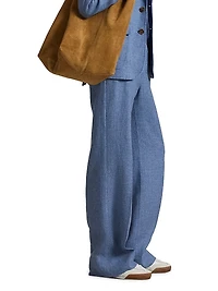 Linen-Cotton Twill Wide-Leg Pants