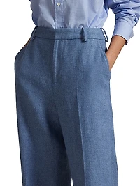 Linen-Cotton Twill Wide-Leg Pants