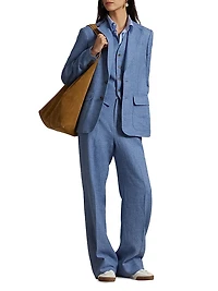 Linen-Cotton Twill Wide-Leg Pants