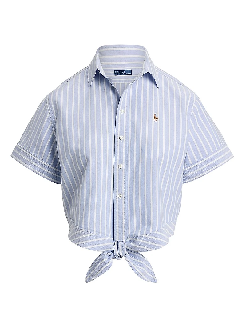 Striped Cotton Tie-Front Oxford Crop Shirt
