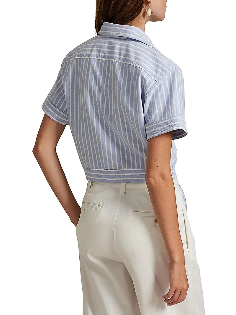 Striped Cotton Tie-Front Oxford Crop Shirt