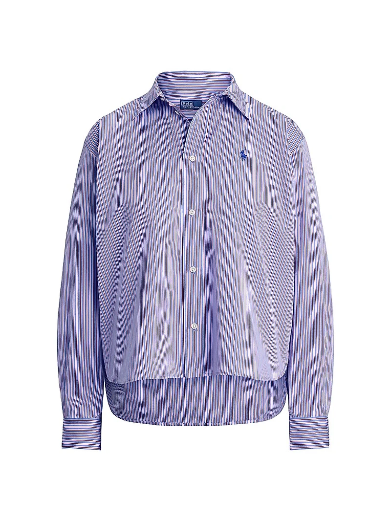 Striped Boxy Cotton Button-Front Crop Shirt