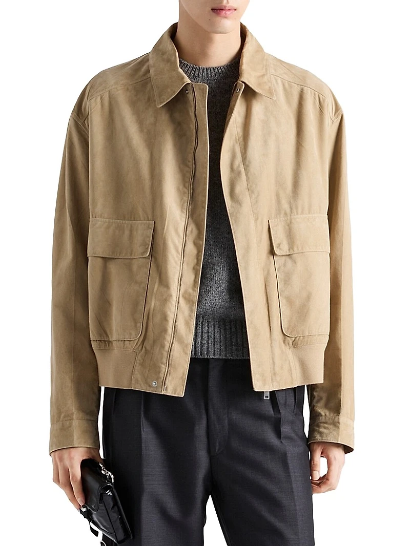 Suede and Cotton Bomber Jacket