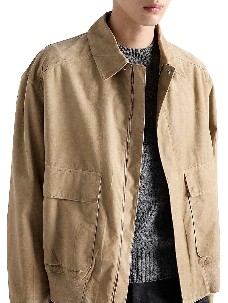 Suede and Cotton Bomber Jacket