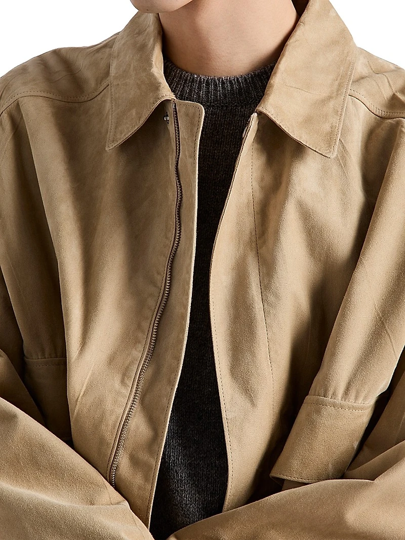Suede and Cotton Bomber Jacket