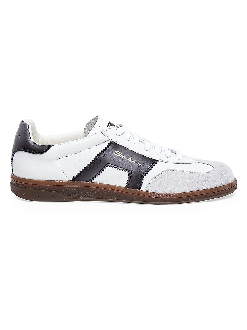 Double-Buckle Leather & Suede Low-Top Sneakers