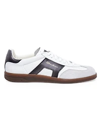 Double-Buckle Leather & Suede Low-Top Sneakers