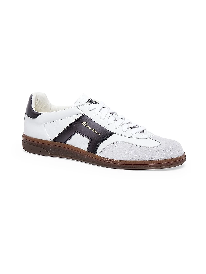 Double-Buckle Leather & Suede Low-Top Sneakers