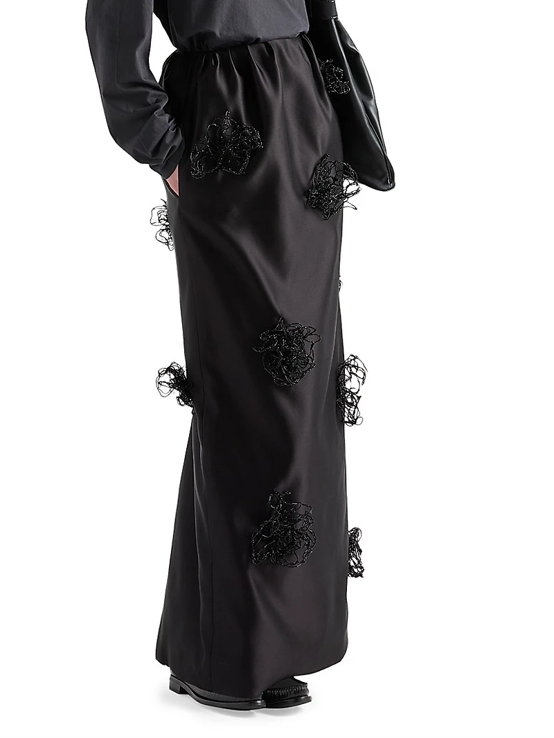 Long Embroidered Double Satin Skirt