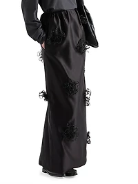 Long Embroidered Double Satin Skirt