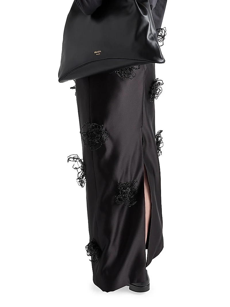 Long Embroidered Double Satin Skirt