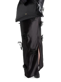 Long Embroidered Double Satin Skirt