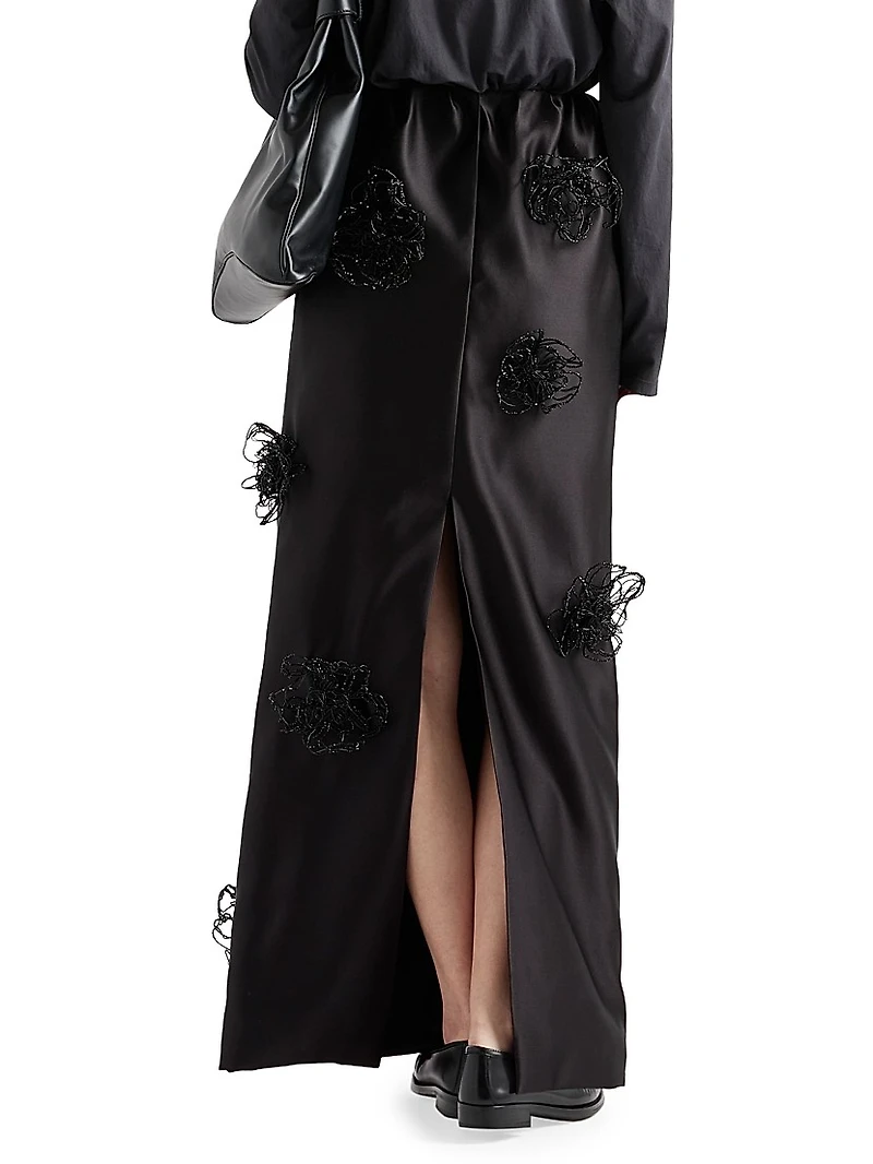 Long Embroidered Double Satin Skirt
