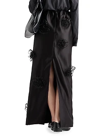 Long Embroidered Double Satin Skirt