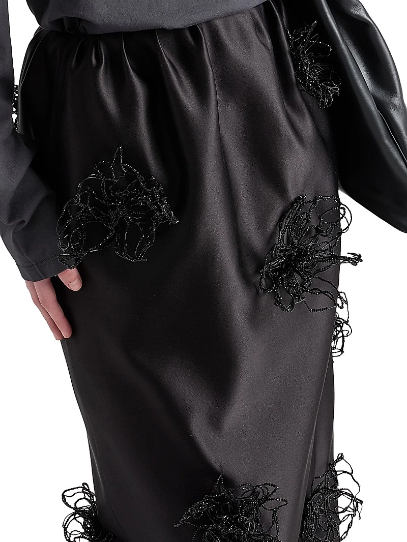 Long Embroidered Double Satin Skirt