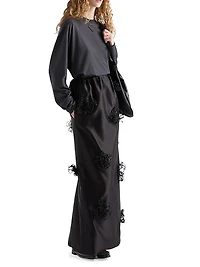 Long Embroidered Double Satin Skirt