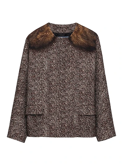 Single-Breasted Printed Drill Caban Jacket