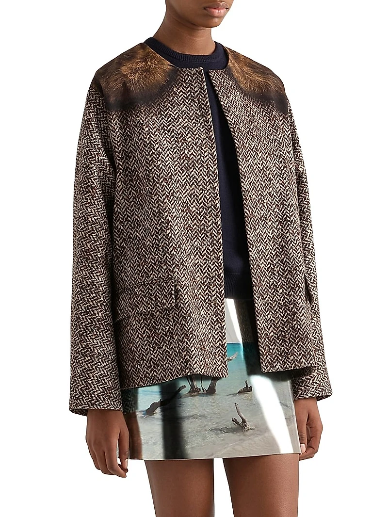Single-Breasted Printed Drill Caban Jacket