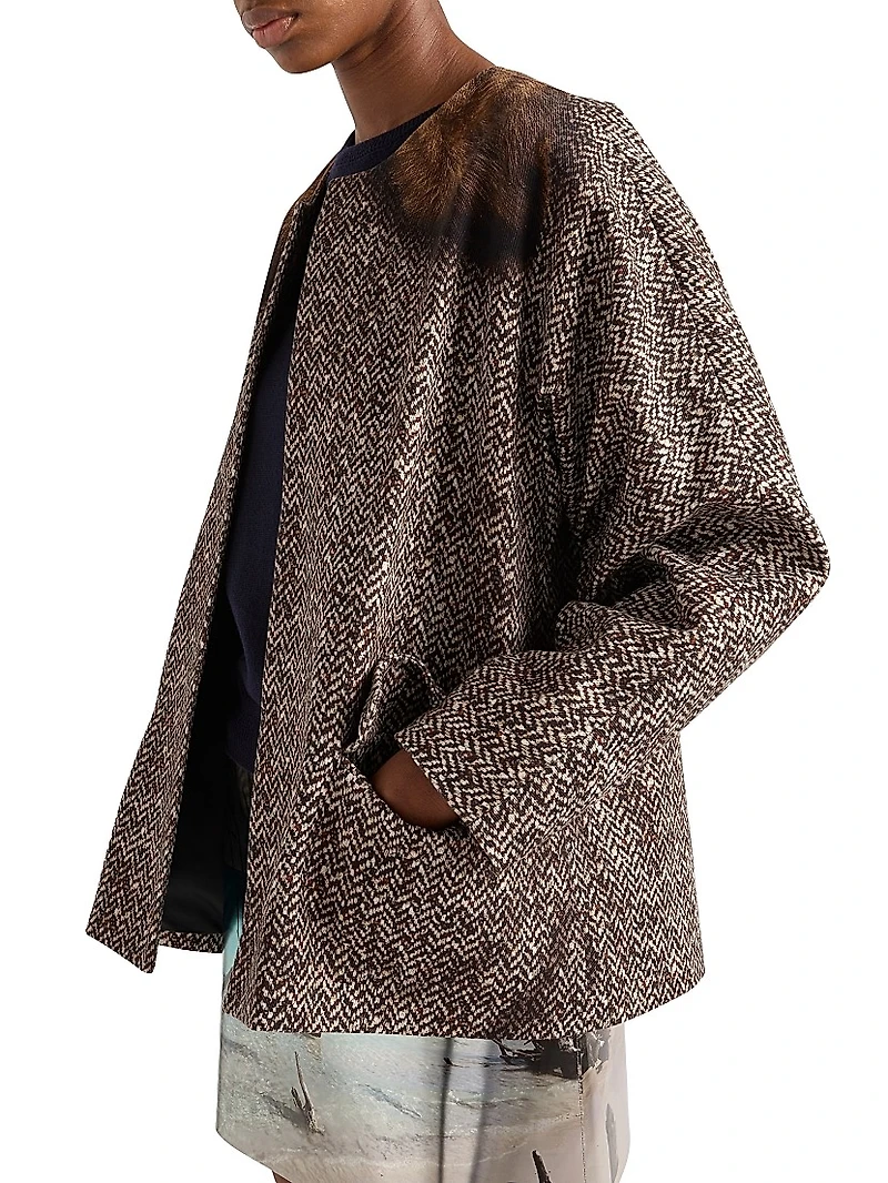 Single-Breasted Printed Drill Caban Jacket