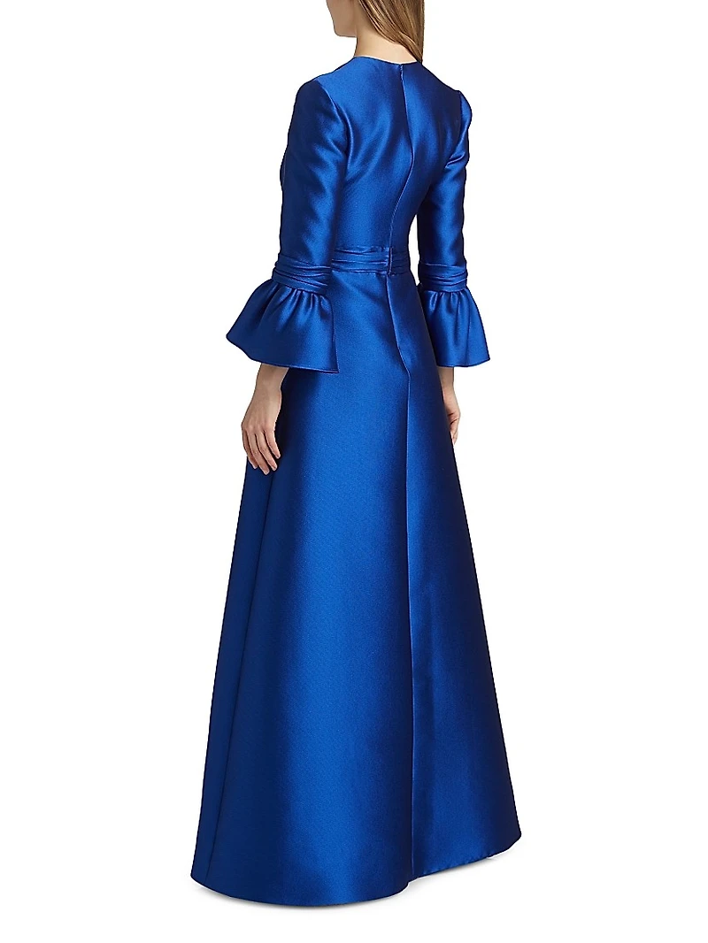 Satin Embroidered-Shoulder A-Line Gown