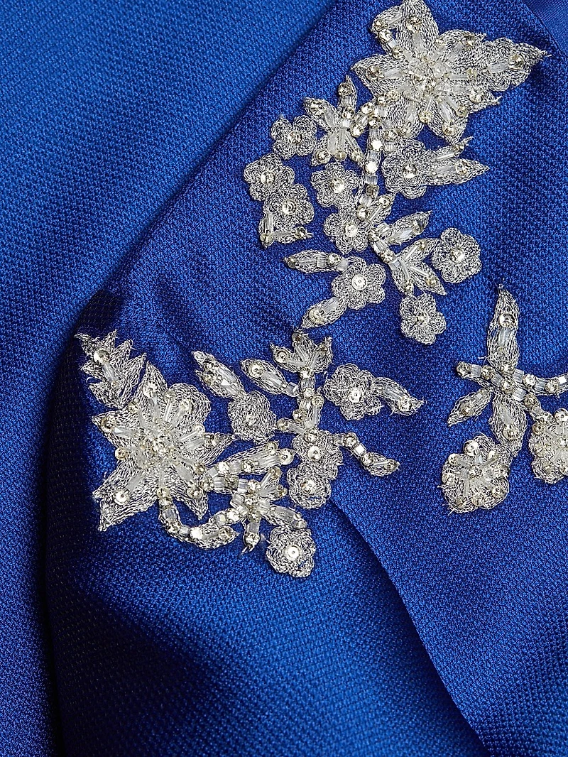 Satin Embroidered-Shoulder A-Line Gown