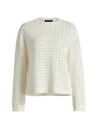 Open Weave Wool-Silk Crewneck Sweater