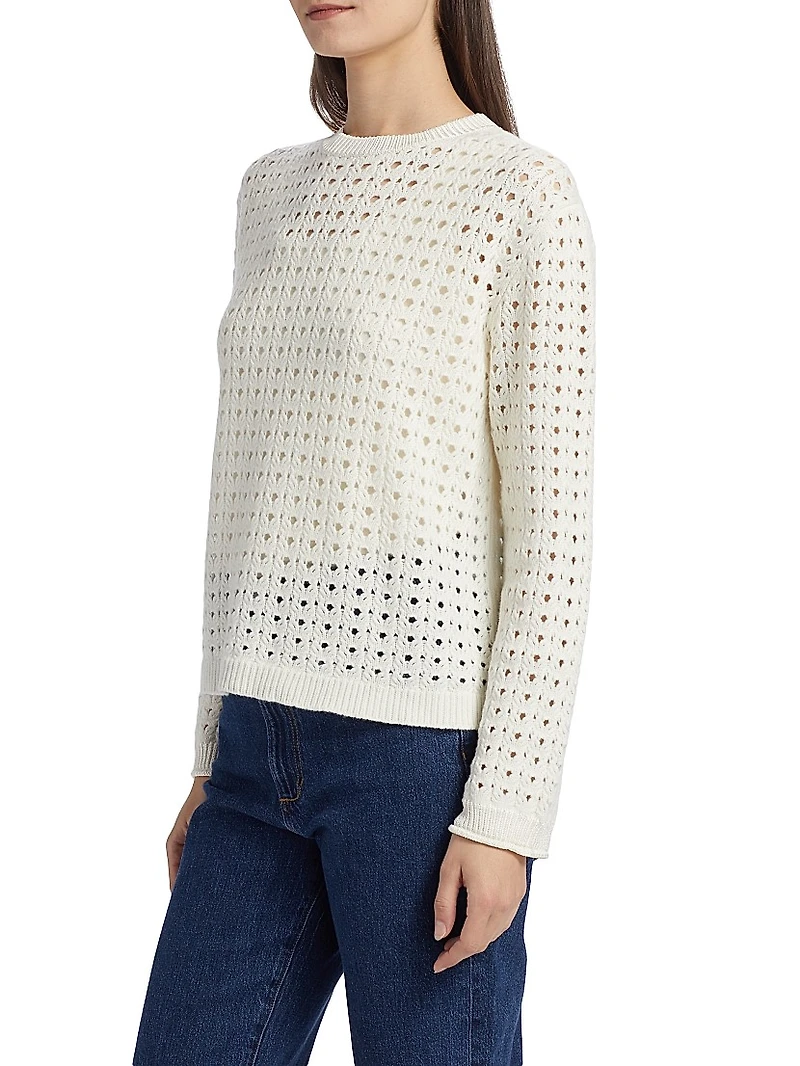 Open Weave Wool-Silk Crewneck Sweater