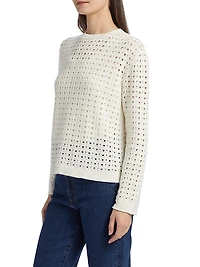 Open Weave Wool-Silk Crewneck Sweater