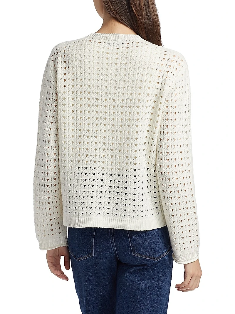 Open Weave Wool-Silk Crewneck Sweater